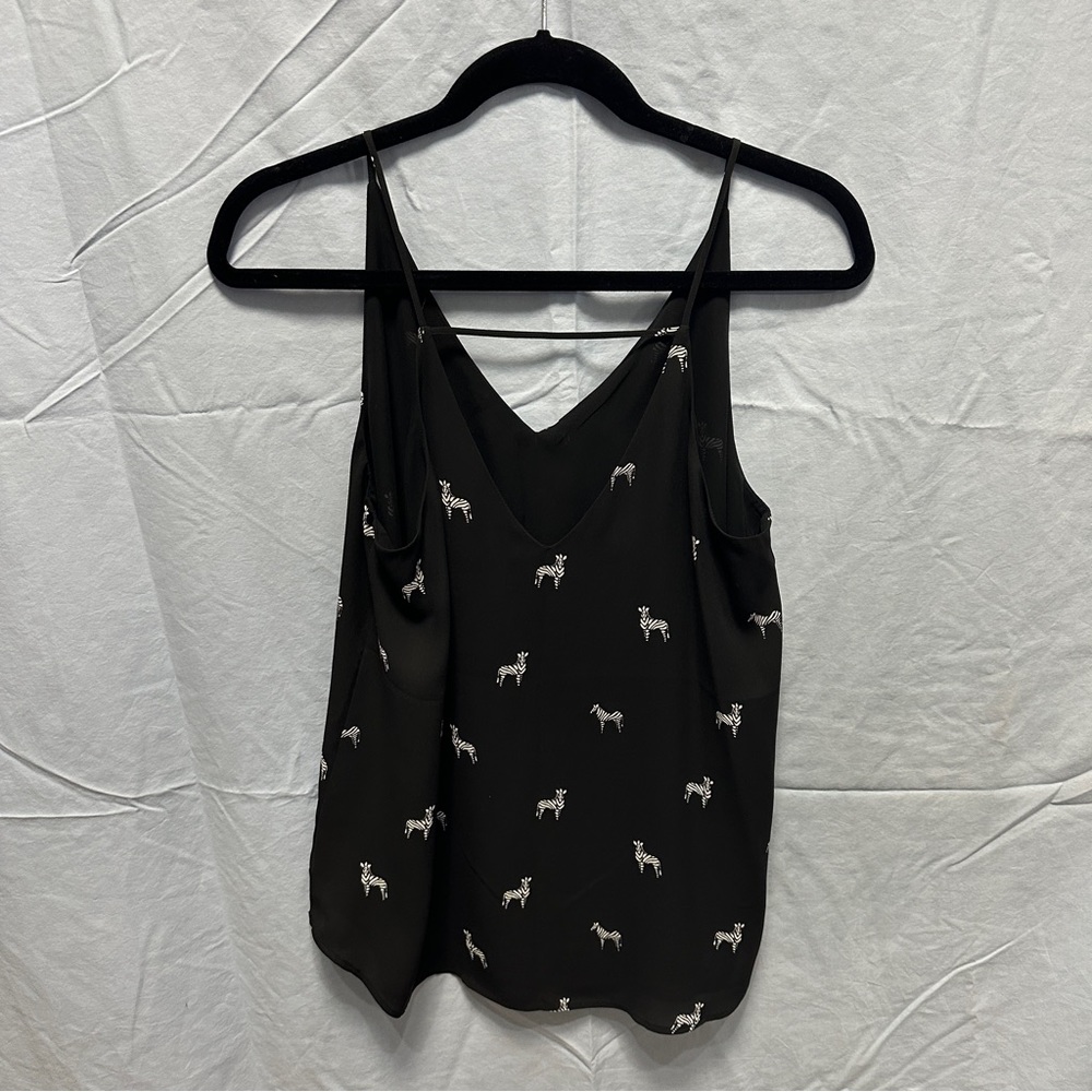 LOFT black tank top blouse with printed zebra details, size M, new with tags